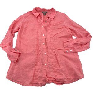 Tommy Bahama Women's Pink Linen Button-Up Shirt size Large Long Sleeves